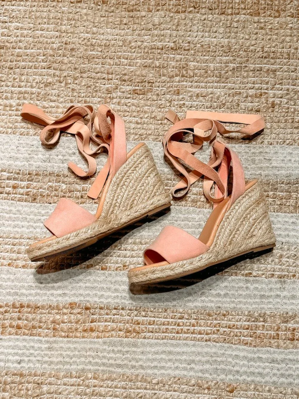 LOFT Espadrille Wedges with Ankle Straps in Rose